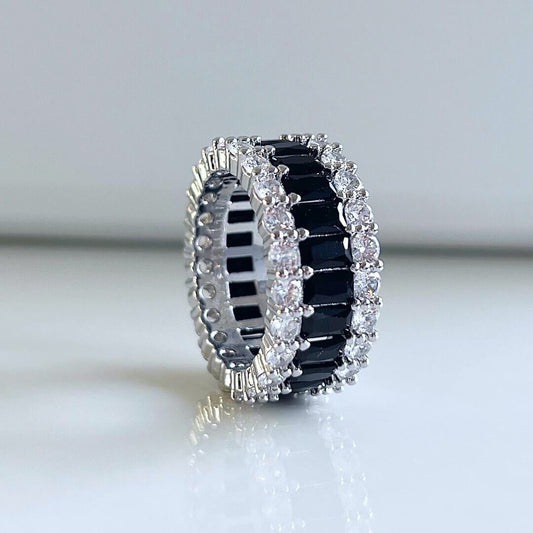 Silver Black & White Diamond Ring