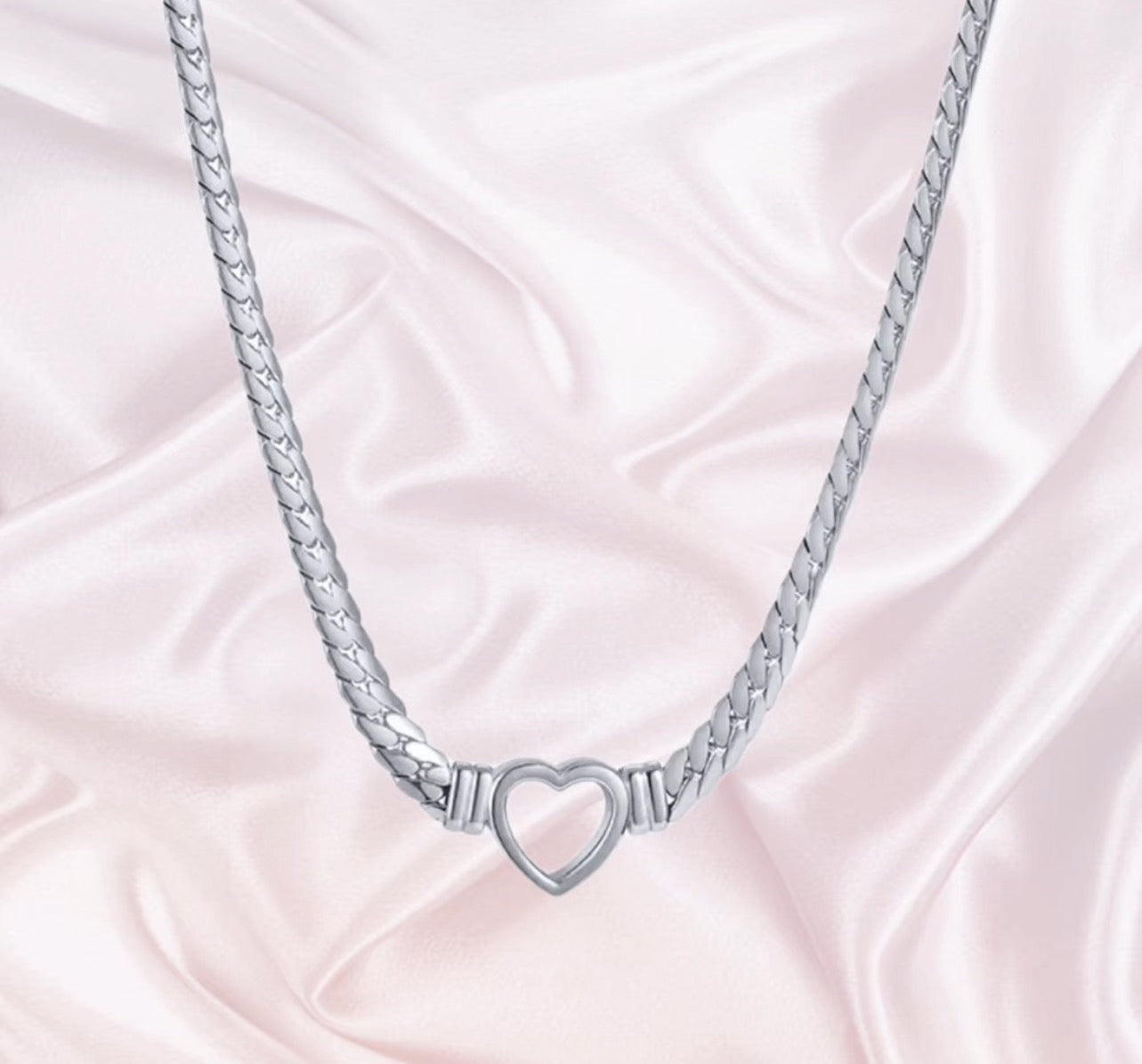 Silver Ice Cuban Heart Shape Pendant Stainless Steel Chain