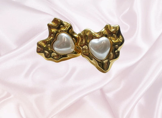 Infinity Love Gold Heart Pearl Earrings