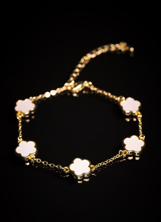 White & Gold Five Leaf Bracelet