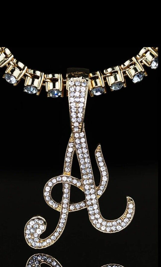 Gold Iced Tennis A-Initial Chain