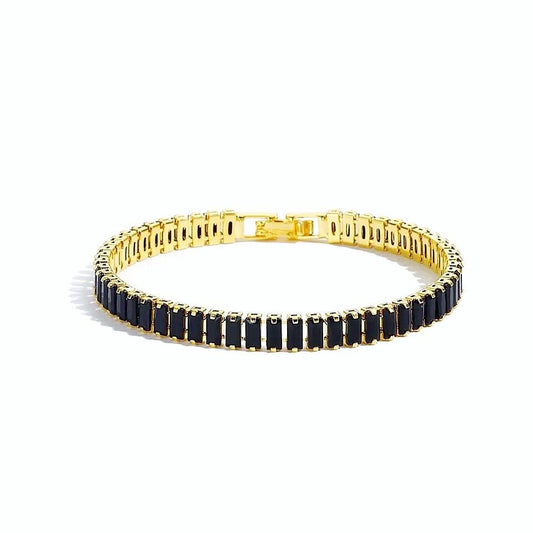 Gold Tennis Black Crystals Bracelet