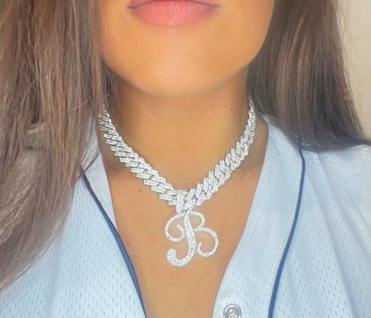 Iced Cuban B-initial Pendant Chain