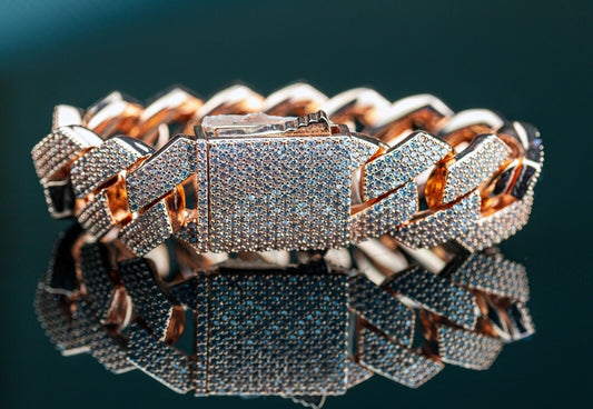 Thick Icy Square Iced Cuban Gold Rose Luxury Collection Bracelet