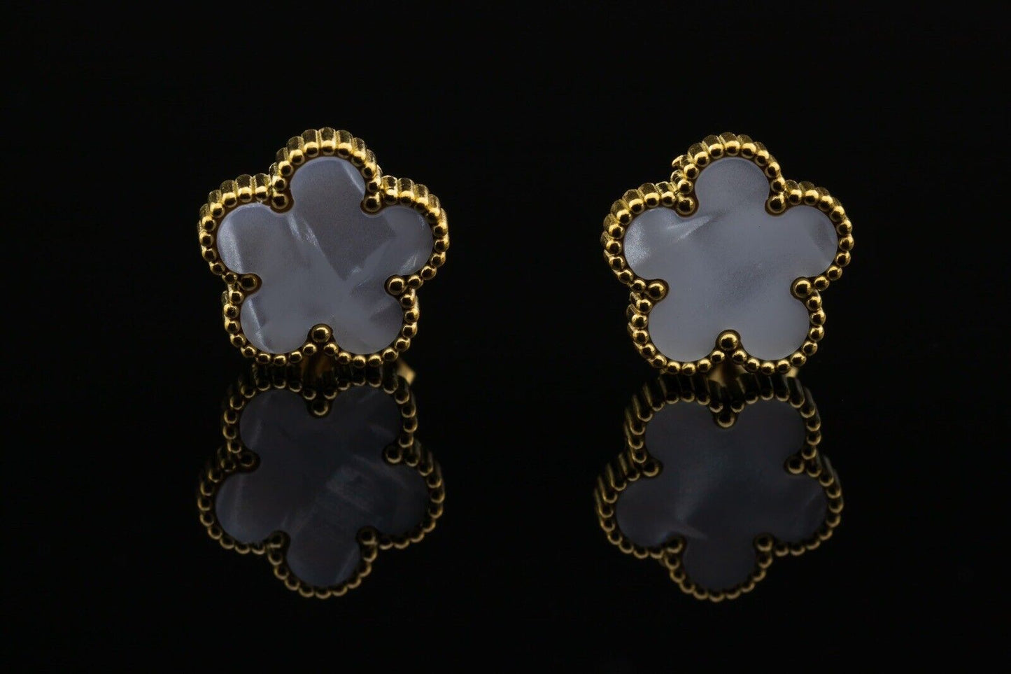 White Fife Clover Stud Earrings