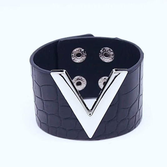 Luxury V-shape Faux Leather Black Crocodile Bracelet