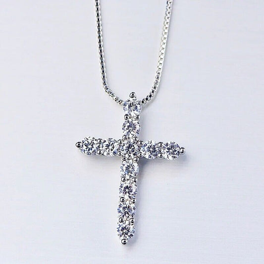 White Crystals Cross Necklace