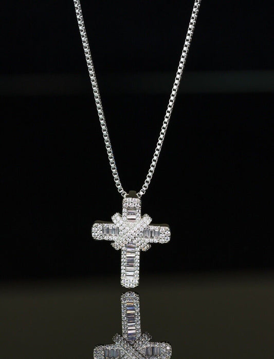 Silver Crystal Cross Necklace