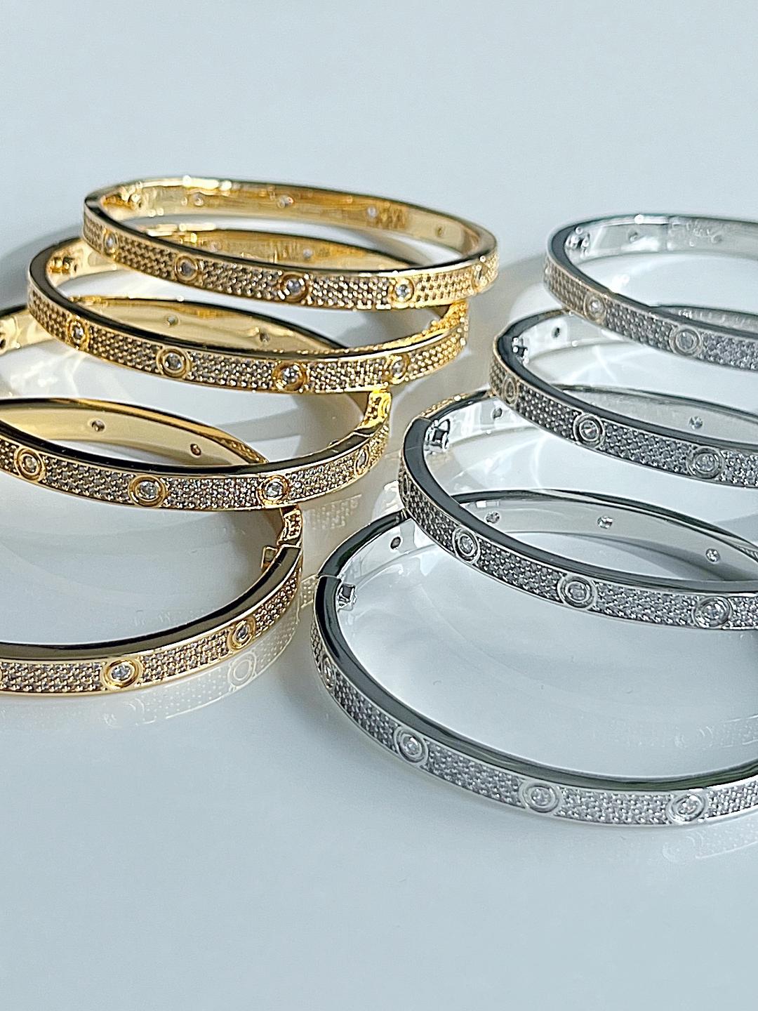 Silver Crowded Crystal Bangle