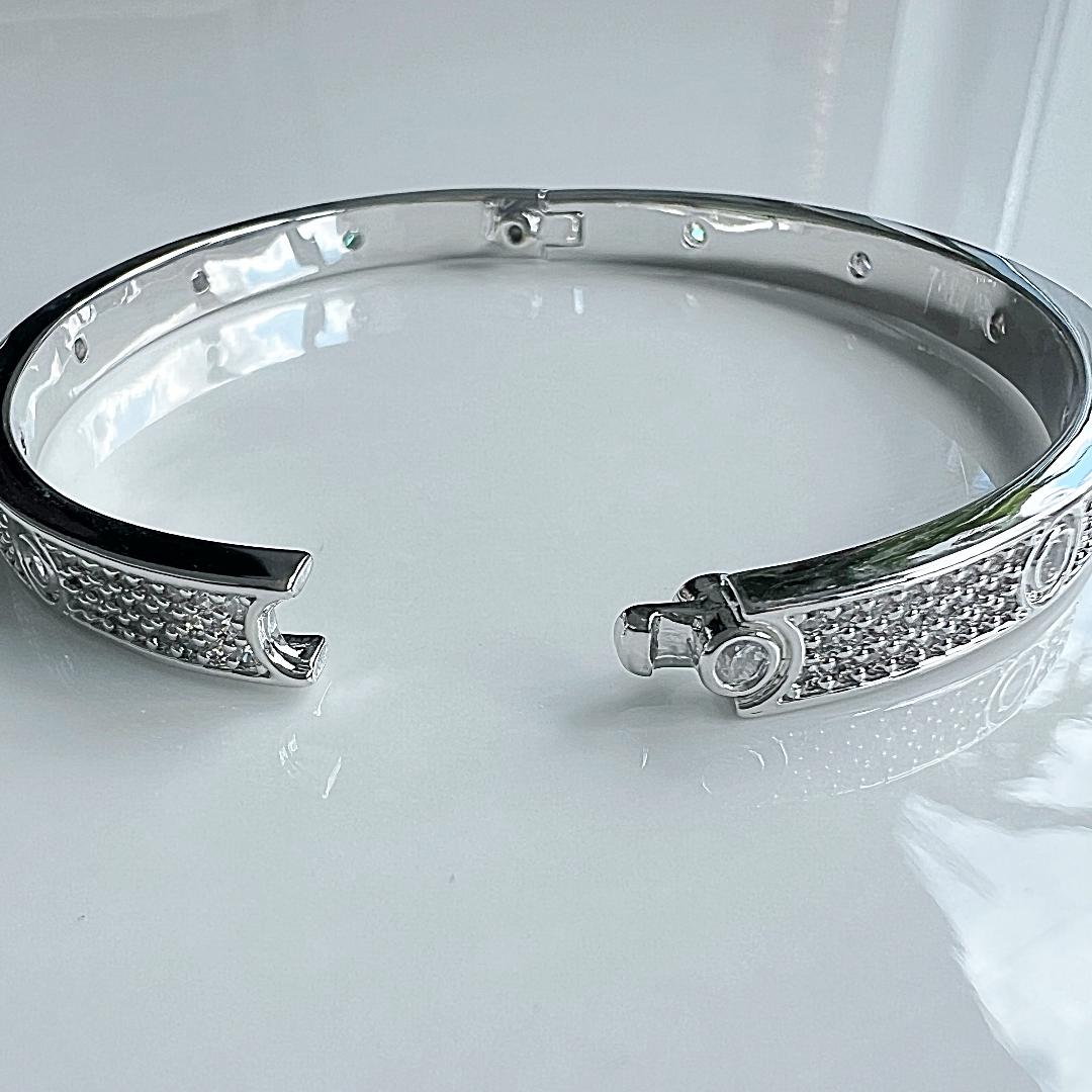 Silver Crowded Crystal Bangle