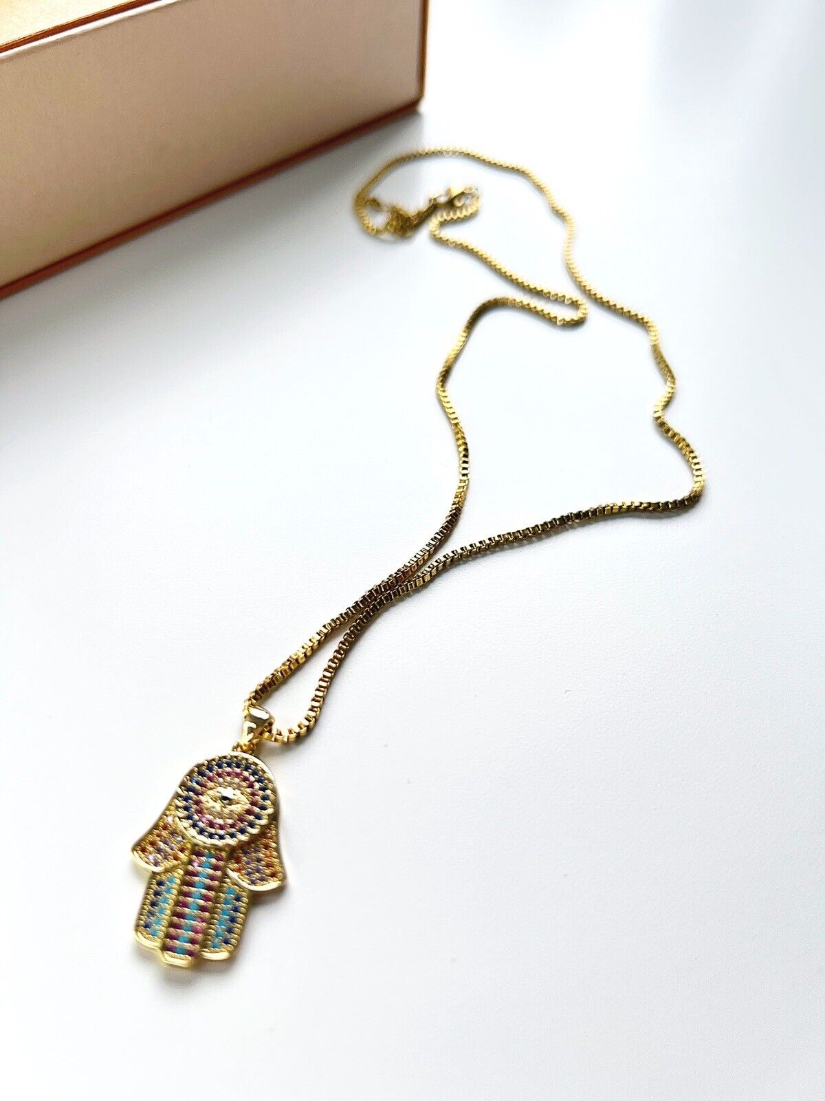 Gold Rainbow Hamsa Pendant Necklace