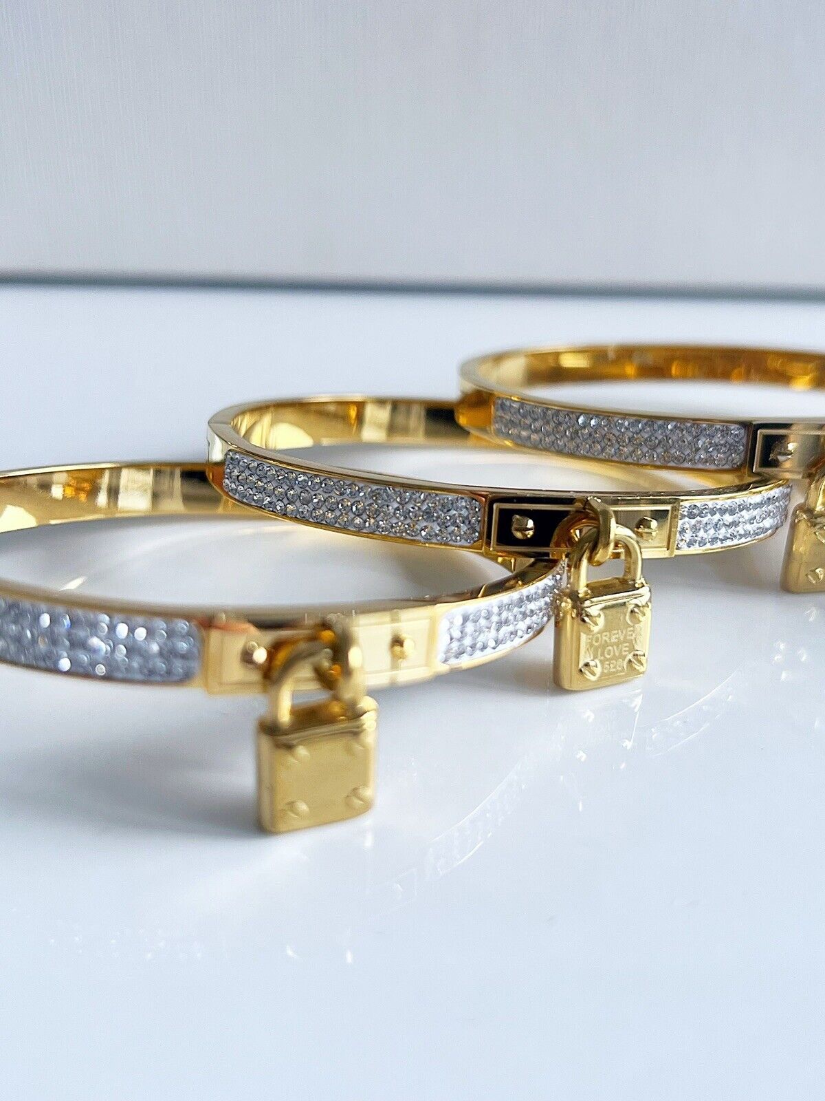 Gold Lock Crystals Bangle Bracelet