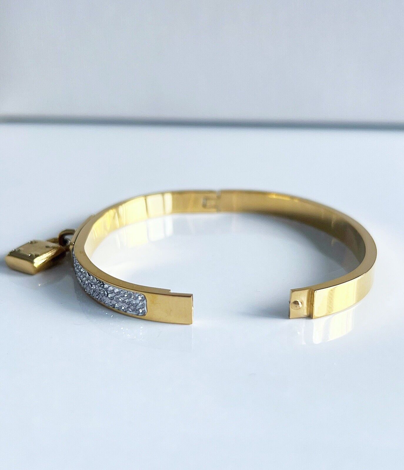 Gold Lock Crystals Bangle Bracelet