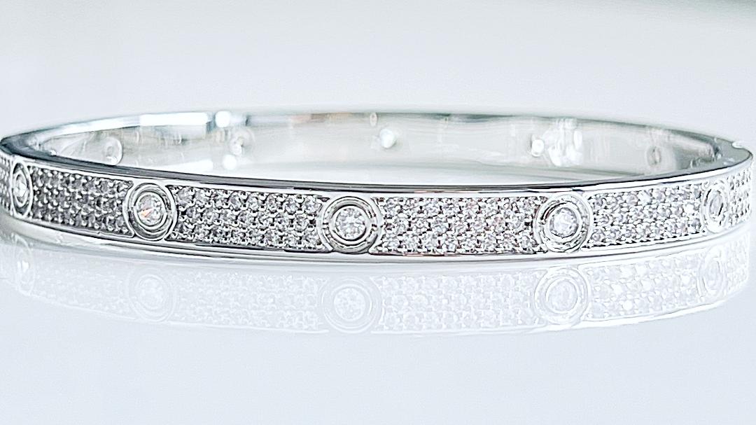 Silver Crowded Crystal Bangle