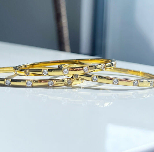 Six Crystals Gold Plated Bangle Bracelet