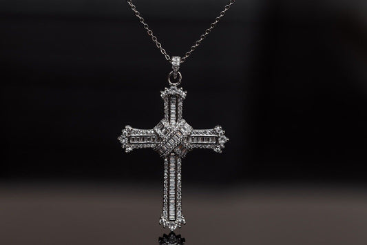 Silver Crystal Cross Pendant Necklace