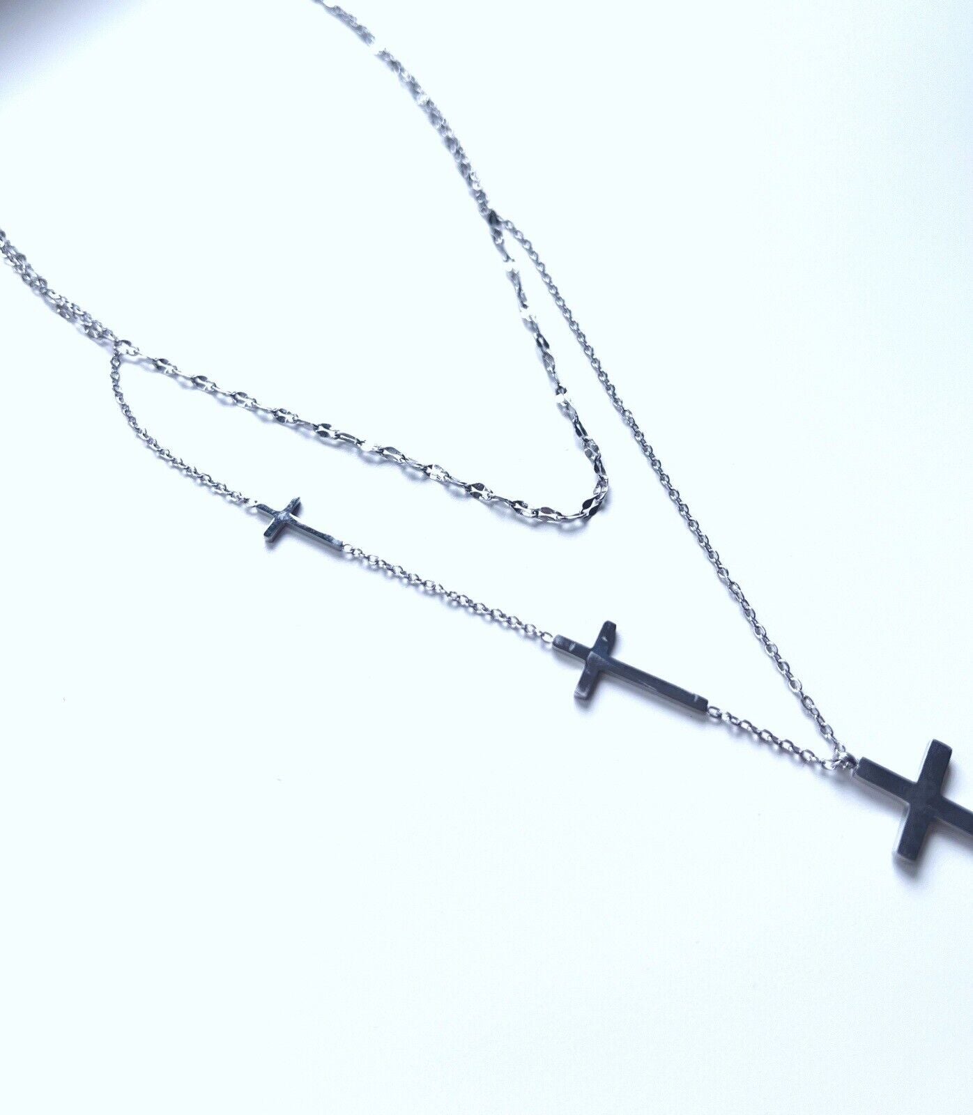 Silver Double Chain Cross Luxury Collection