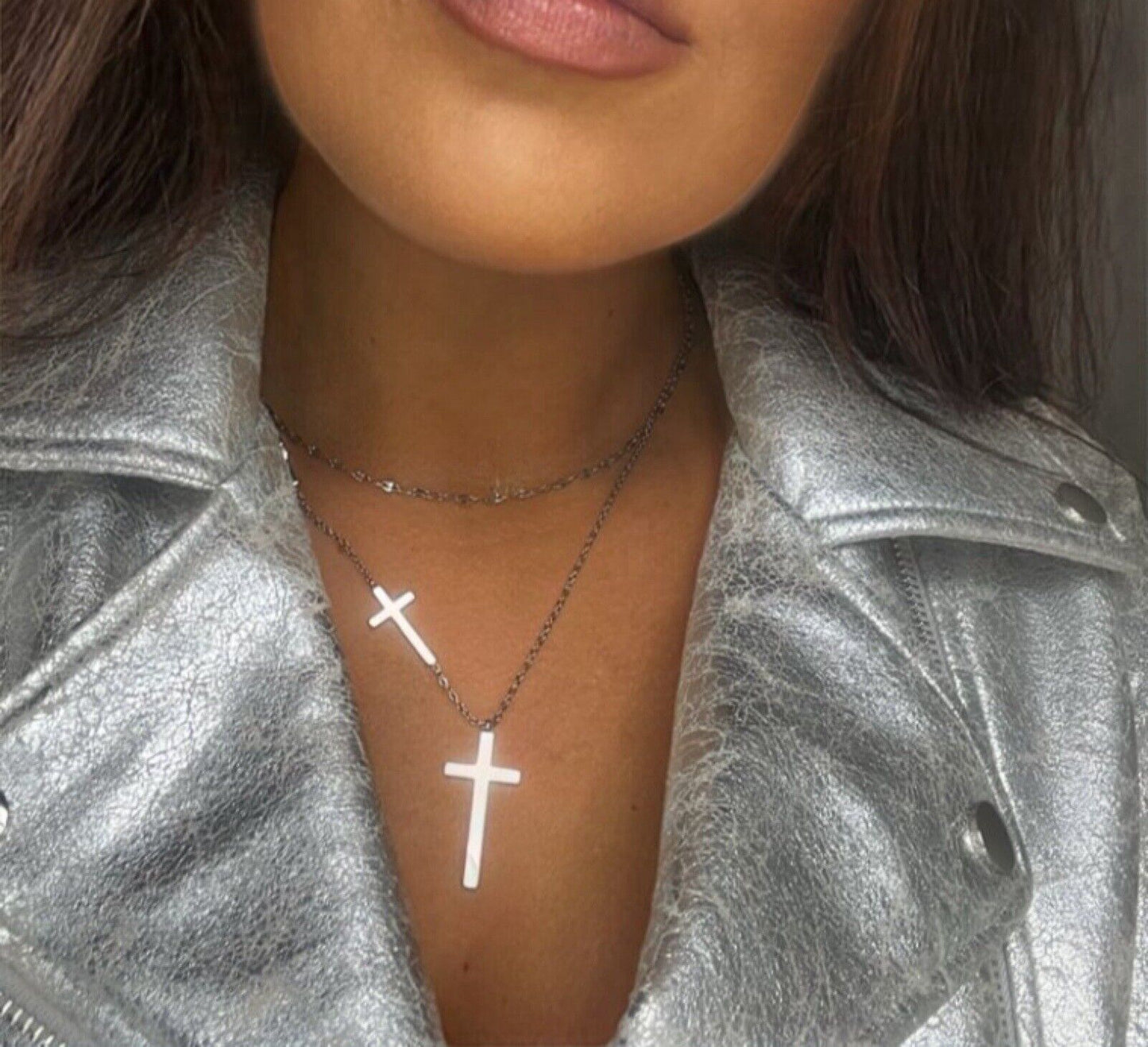 Silver Double Chain Cross Luxury Collection