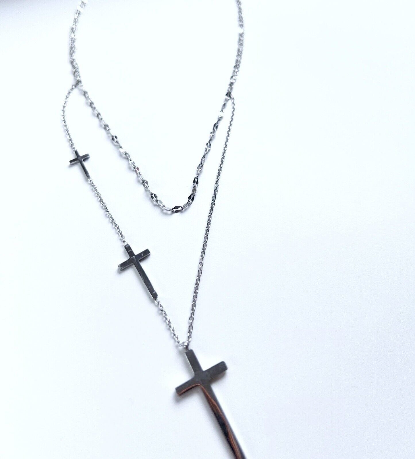 Silver Double Chain Cross Luxury Collection