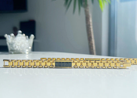 Gold Black Crystals Strap Bracelet