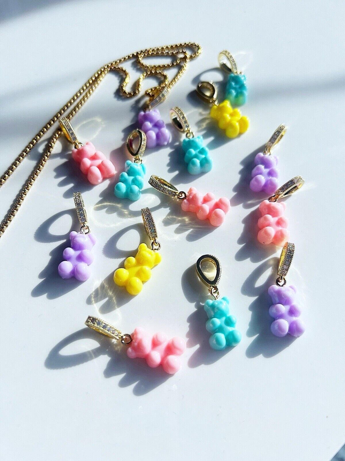 Gold Purple Gummy Teddy Bear Pendant & Necklace