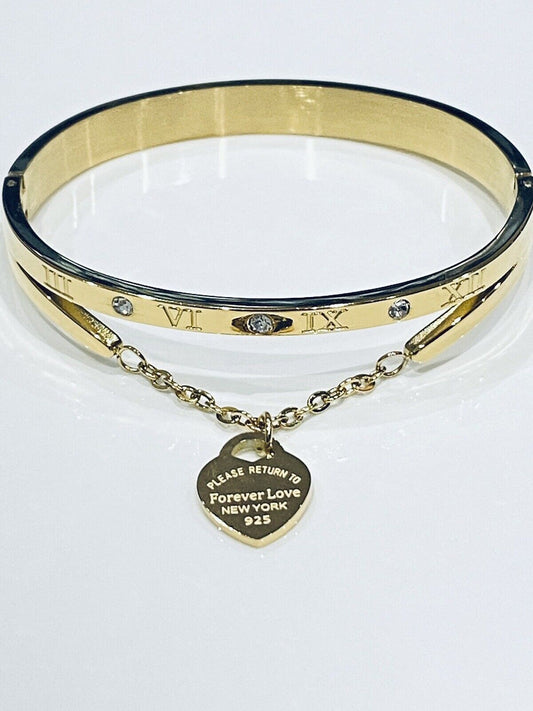 Gold New York Love Crystal Heart Bracelet