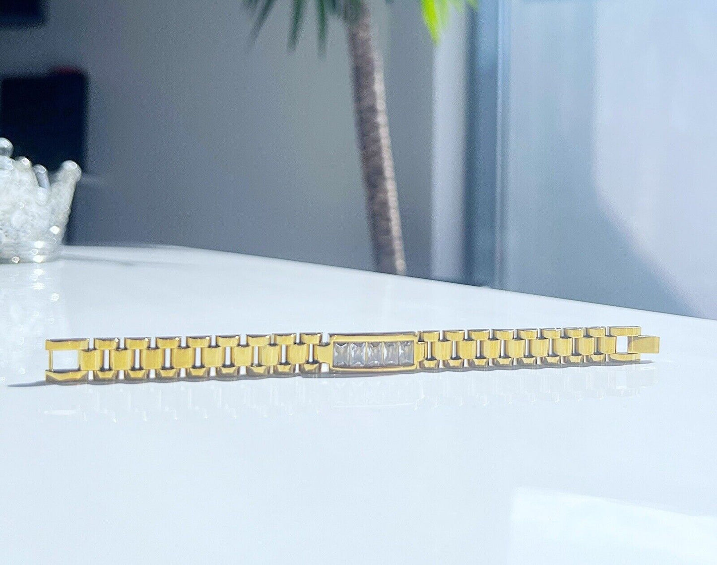 Gold White Crystals Strap Bracelet