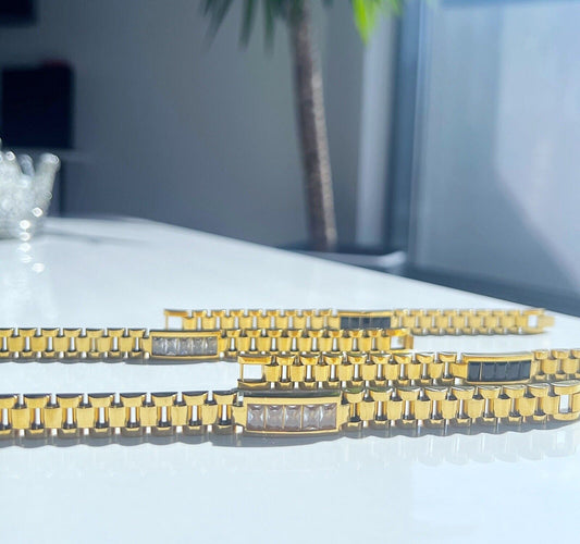 Gold White Crystals Strap Bracelet