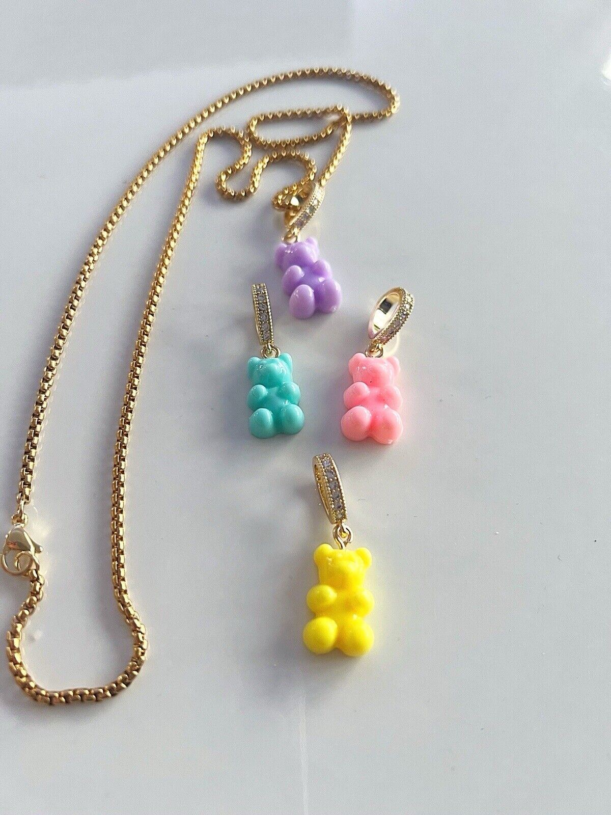 Yellow Gold Gummy Teddy Bear Pendant & Necklace